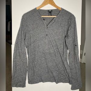 H&M long sleeve grey slub henley size medium